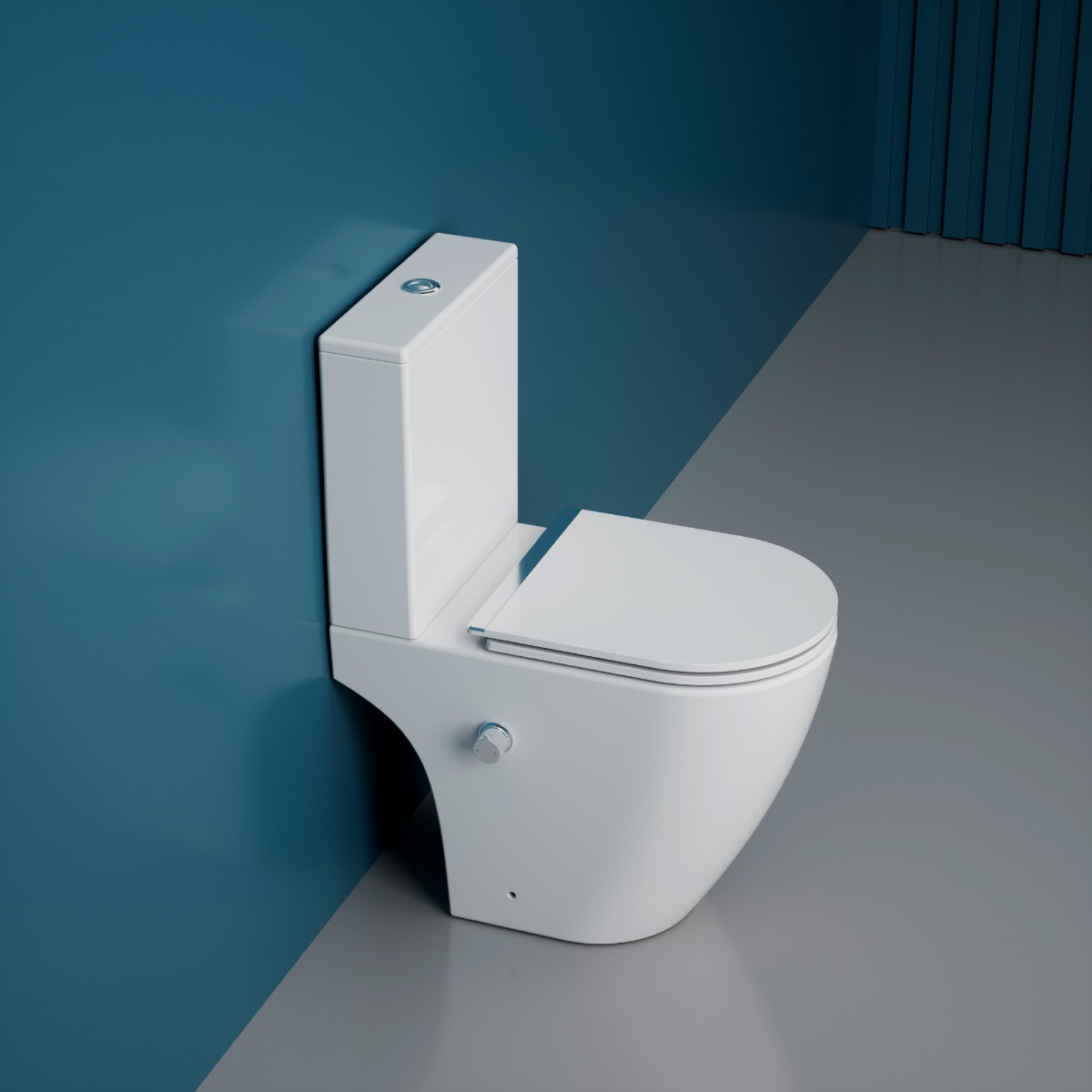 Durovin Bathrooms Modern Rimless Close Coupled Bidet Toilet with Integrated Spray Nozzle & Side Control Valve, White Ceramic Toilet WC Unit